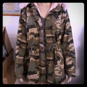 G by Guess faux fur camouflage parka coat jacket